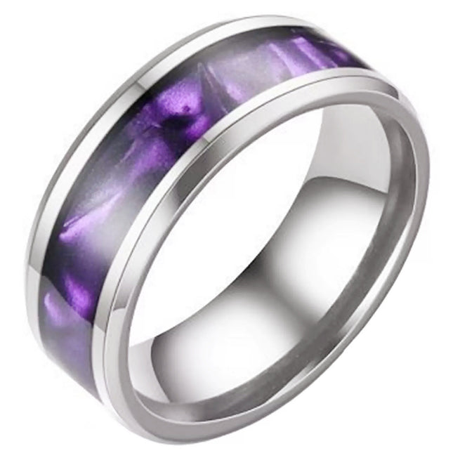 European and American Fashion New Ring Black Elegant Colorful Purple Colorful Stainless Steel Imitation Shell Ring Source Manufacturer