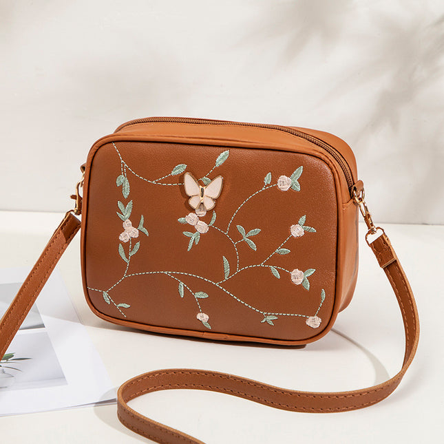 2024 New Embroidered Shoulder Bag Women's Bag Summer Fresh and Cute Flower Crossbody Bag Butterfly Decorative Camera Bag
