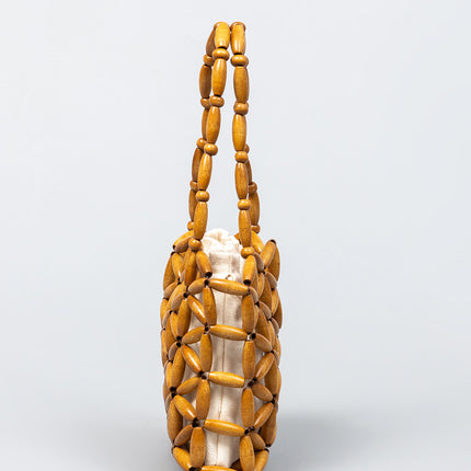 Hand-Woven Bags for Women, Cross-Border Commuting Small Bags, High-End Exquisite Wooden Bead Bags, Export Handbags, Women's Summer Bags