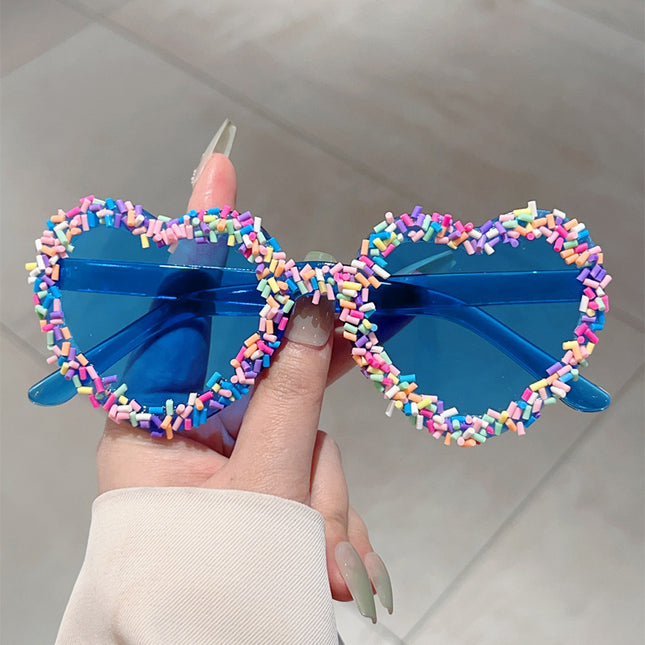 Cross-Border New Style Heart-Shaped Personality Colored Tube European and American Fashion Sunglasses for Women Single Party Birthday Decoration Party Sunglasses