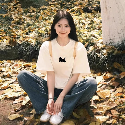 White Short-Sleeve T-Shirt for Women 2026 New Style Pure Cotton Loose Half-Sleeve Ladies' Lazy Style Korean Version Unique and Chic Top