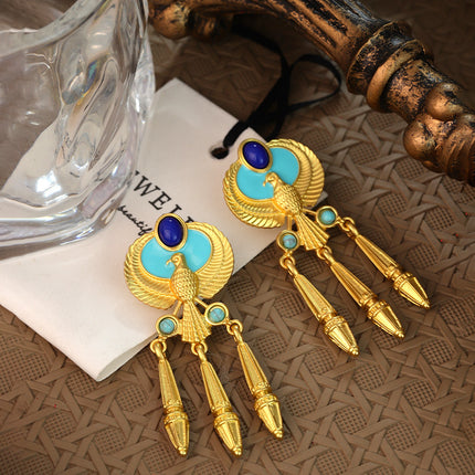 Silver Needle Middle vintage Phoenix Tassel Earrings French Retro Court Style Exaggerated Personality Design Sense Earrings