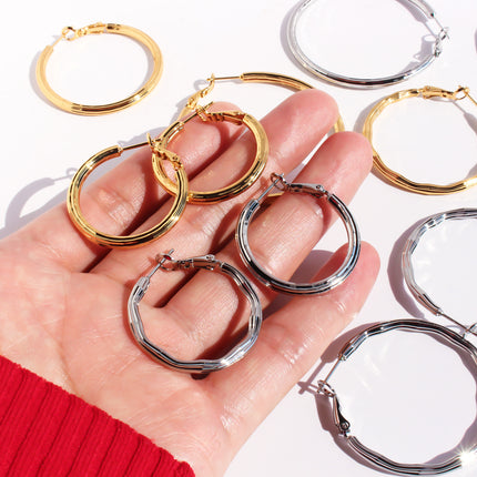 Brass Plated Real Gold European and American Niche Brushed Round Earrings Fashion Exaggerated Shiny Large Earrings Sexy Earrings 268