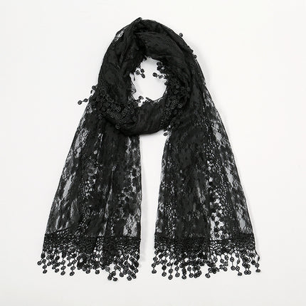 Summer foreign trade new solid color floral tassel shawl ladies fashion thin plum blossom lace long towel