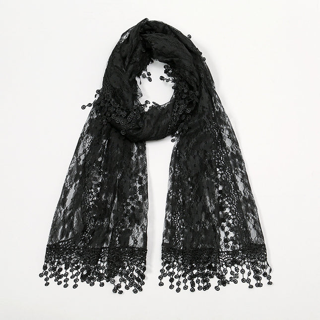 Summer foreign trade new solid color floral tassel shawl ladies fashion thin plum blossom lace long towel