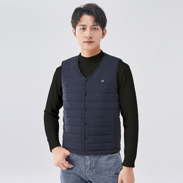 V-Neck Heated Vest Winter Button-Up Heating Vest Thickened Intelligent Constant Temperature Electric Heating Vest Outdoor Cold Protection