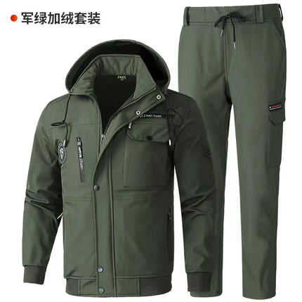 New Autumn and Winter Workwear Suit for Men, Fleece-Lined, Thickened, Cold-Proof, Warm, Dirt-Resistant, Wear-Resistant, Camouflage Workwear