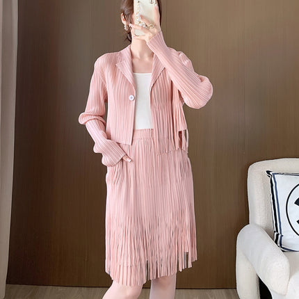 Fashion High-end suit Women's 2024 New High-end Tassel Pleated Elegant Commuter Jacket Overskirt Two-piece Set