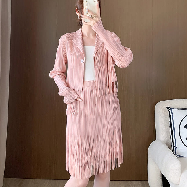 Fashion High-end suit Women's 2024 New High-end Tassel Pleated Elegant Commuter Jacket Overskirt Two-piece Set