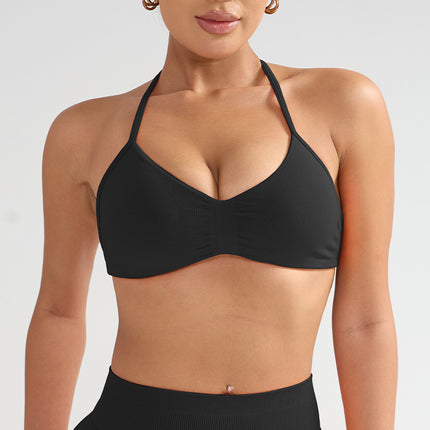 Cross-Border Large Size Halterneck Sports Bra High-Intensity Beautiful Back Sling Sports Bra All-In-One Sports Vest Chest Pad