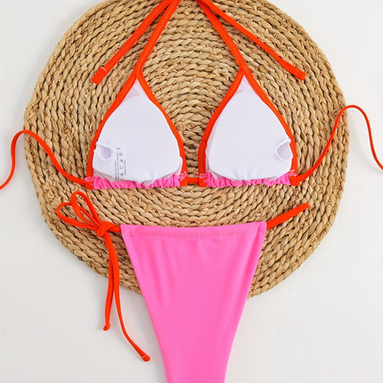 Women's Micro Bikini Contrast Color Gradient Sexy Cute Backless Lace-Up Beach Vacation Split Bikini