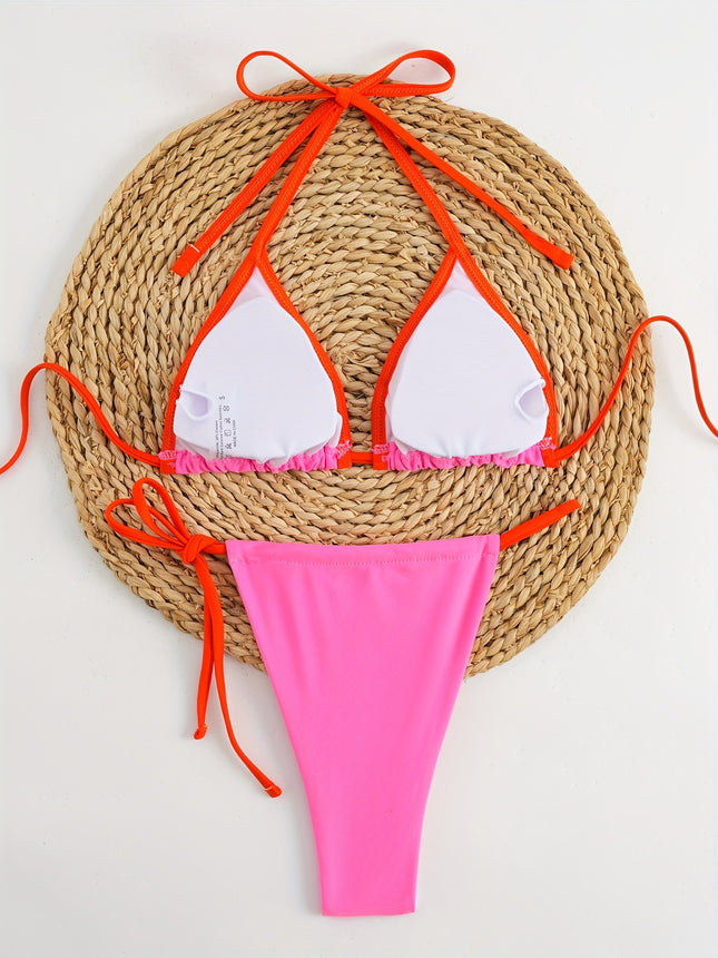 Women's Micro Bikini Contrast Color Gradient Sexy Cute Backless Lace-Up Beach Vacation Split Bikini