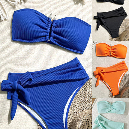 2025 New European and American Swimsuit Women's Flat-chest Bikini Sexy Split High Waist Beach Bikini Foreign Trade Swimsuit