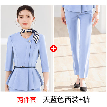High-end professional suit female spring and autumn temperament goddess fan host formal dress beauty salon front desk overalls two-piece set