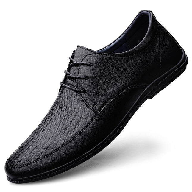 Black men's spring and autumn breathable business formal wear fashion lace-up low-top office work single professional leather shoes