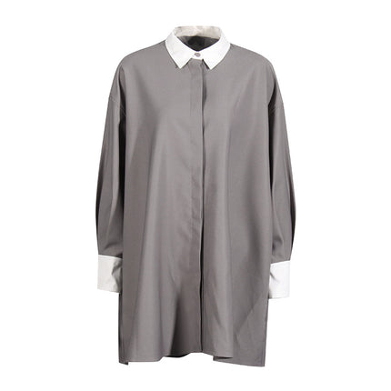 Japanese-Style Lazy Dress 2026 Spring Artistic Retro Commuting Color-Block Collar Loose Plus-Size Shirt Dress