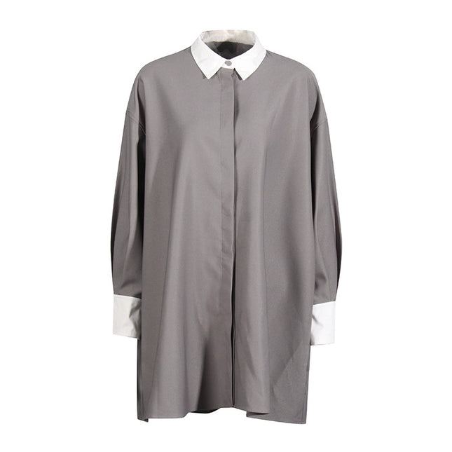Japanese-Style Lazy Dress 2026 Spring Artistic Retro Commuting Color-Block Collar Loose Plus-Size Shirt Dress