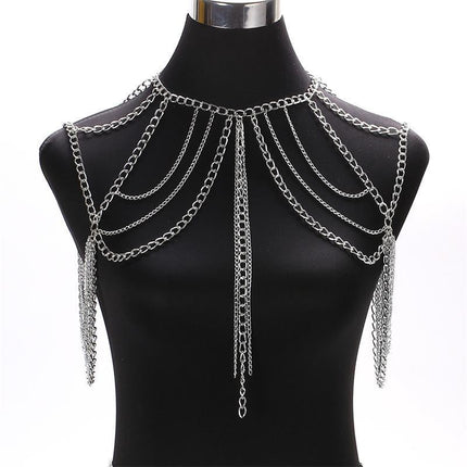 Cross-border explosive jewelry ladies sexy multilayer metal aluminum chain tassel neck chain waist chain set of body chain accessories