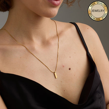 Non-Fading Square Pendant Necklace Titanium Steel Snake Bone Chain European and American Style Simple Versatile Commuter Couple Clavicle Chain