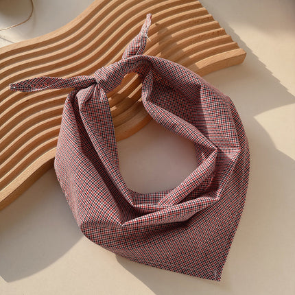 100 Linen Small Plaid Japanese Style Breathable Triangle Scarf Women's Summer Sunscreen Scarf All-match Multi-color New Low-key Scarf