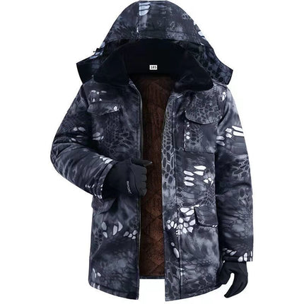 Cotton-Padded Winter Men's Jacket with Fleece Lining, Camouflage Workwear, Cold Storage Work Safety Cotton Coat, Cold-Proof Clothing, Camouflage Workwear