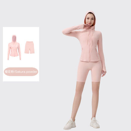 [in Stock] Ld Five-Piece Hooded Yoga Suit for Women, Fitness Yoga Set, High-Waisted, Barely-There Feel, Tight-Fitting Sportswear