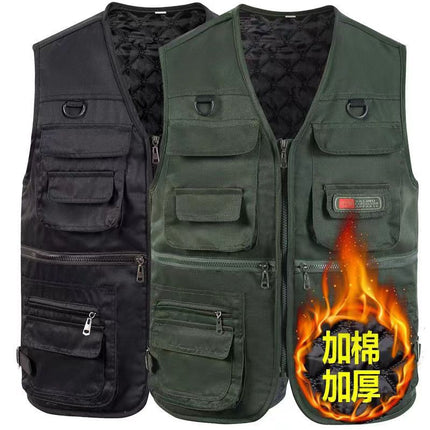 Men's Vest for Spring and Autumn, Padded for Middle-Aged and Elderly Men, Multi-Pocket Vest, Outdoor Fishing Casual Wear, Dad's Vest