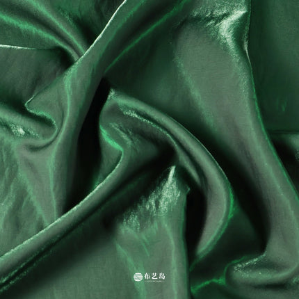 Solid color yarn-dyed sapphire green glossy glass Silk linen satin fabric Chinese style dress fabric