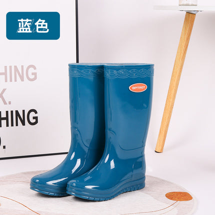Women's Rain Shoes Korean Style Fashionable Mid-barrel High-bark Rain Boots Thick Sole Non-slip Waterproof Plus Cotton Velvet Warm Cover Shoes Outdoor Water Shoes