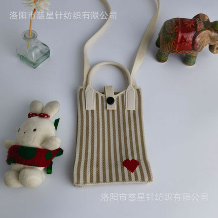 Girl's Heart-Shaped Knitted Crossbody Bag