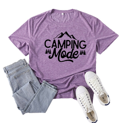 Amazon Supply Camping Mode Printed Short-Sleeved Women's Casual Summer Casual Loose Round Neck European Size