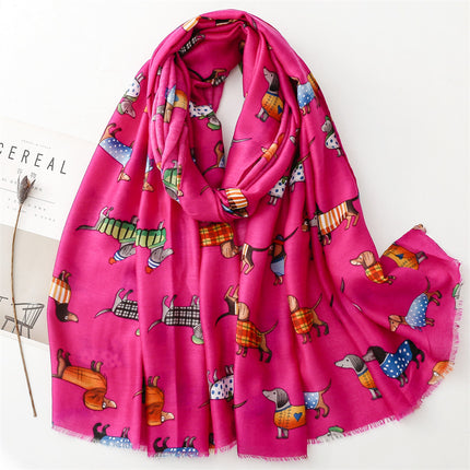 European and American exports to France for autumn and winter cotton and linen hand scarf cartoon fashion dog animal scarf warm shawl ladies