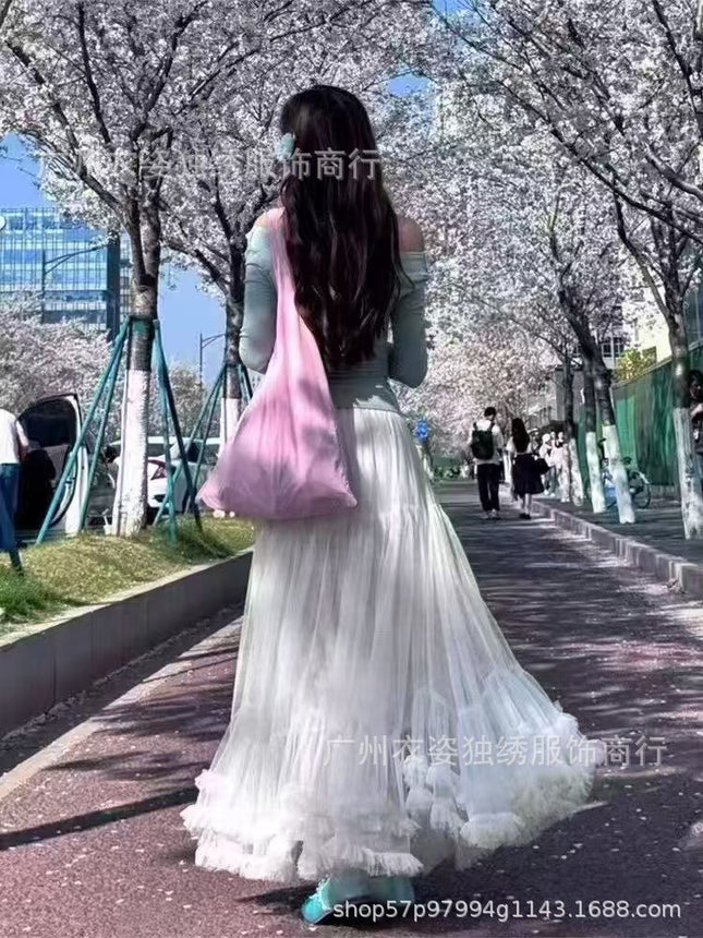 Skirt Ball Gown Puffy Skirt 2026 New Elastic Waist Mesh Ruffle Extra Large Hem Layered Cake Skirt for Women