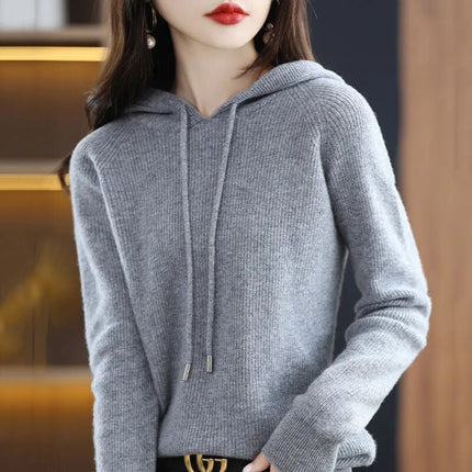 Autumn and Winter New Hooded Knitwear Women's Casual Loose Large Size Sweater Jacket Korean Solid Color Lazy Thickened Hoodie