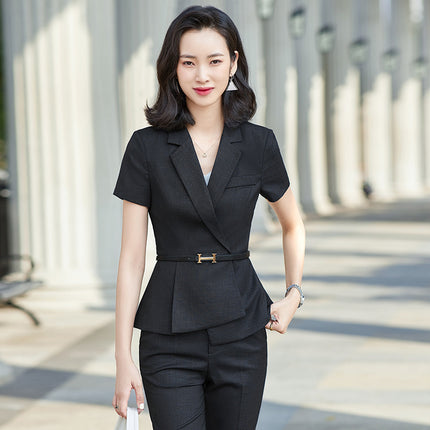 Professional Suit Dress Women's 2024 Summer New Office Front Desk Sales Department Tooling Thin Slim-fit Short-sleeved Suit Pants