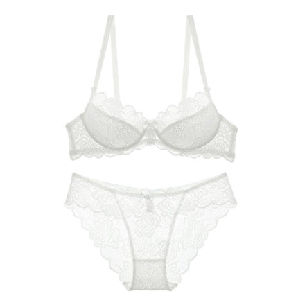 Cross-border Sexy Lace Underwear Women's Thin Transparent Large Chest Small plus size Bra Anti-sagging Upper Bra suit