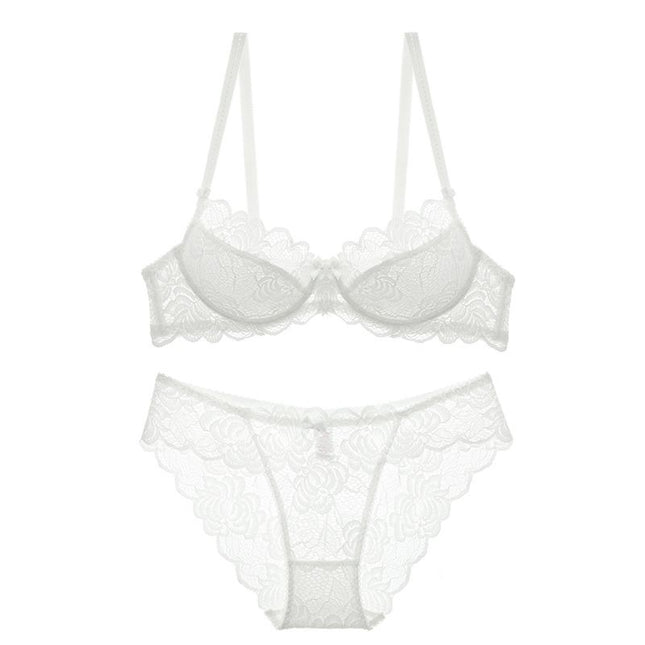 Cross-border Sexy Lace Underwear Women's Thin Transparent Large Chest Small plus size Bra Anti-sagging Upper Bra suit