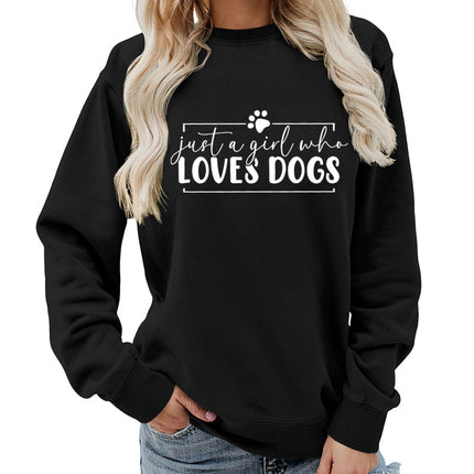 Loves dogs Printed Round Neck Women's Top Sweater Foreign Trade Supply Autumn and Winter Coat Casual Loose European Size Cross