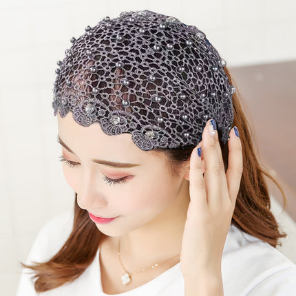 Cross-border Beaded Hair Band Women's Hollow Breathable White Hair Covering Lace Wide-brimmed Headgear Pressing Hair Tape Headband Hair Protecting