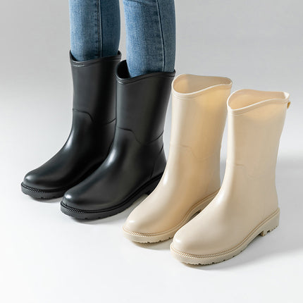 Rain boots Women's fashionable rain boots water shoes solid color rubber shoes spring and autumn high mid-calf lightweight waterproof ladies shoes non-slip rubber shoes