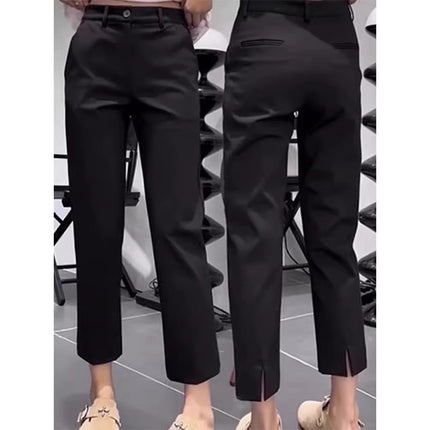 Black Cigarette Pants Women's Summer Thin Pear-Shaped Figure High-Waist Slim Casual Nine-Point Slit Narrow Straight Pants
