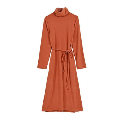 Korean Style Elegant Semi-high Collar Knitted dress Women's 2023 Autumn and Winter New Fashionable Elegant Mid-length Sweater Dress