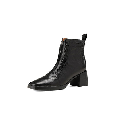 Spring and Autumn Single Boots 2024 Autumn New Women's Boots Thick Heel High Heel Fashion Boots Retro Square Head Front Zipper Ankle Boots