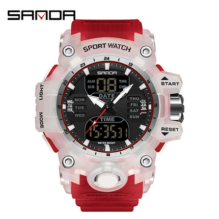 Sanda Hot-Selling Watch Korean Version Student Party Multi-Functional Waterproof Alarm Clock Electronic Watch Cool Dual Display Luminous Sports Watch