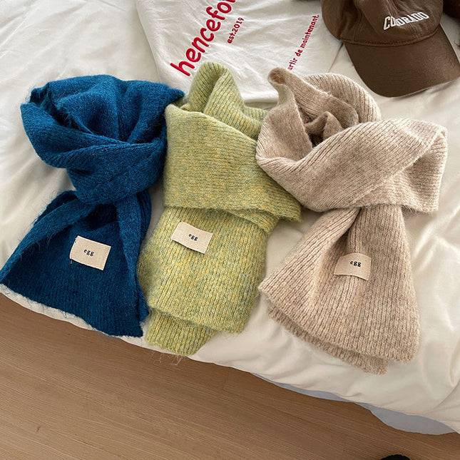 Korean-Korean Egg Standard Solid Color Explosions with Wool Scarf Winter Soft Waxy Knitted Warm Cold-proof Thickened Scarf