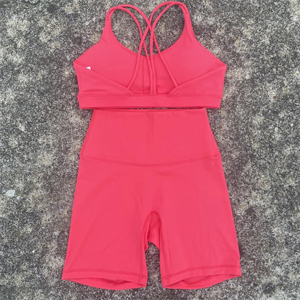 Solid Color Women's Naked Tight Yoga Shorts suit Hollow-out Cross-back Sports Underwear gym yoga set