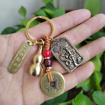 Pure Brass Zhao Gongming Lucky Order Hulu Wu God of Wealth Retro Keychain Pendant Shoucai Car Hanging Keychain