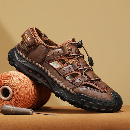 Summer New Cross-Border Amazon Best-Selling Men's Shoes Outdoor Genuine Leather Hand-Sewn Breathable Outdoor Beach Sandals