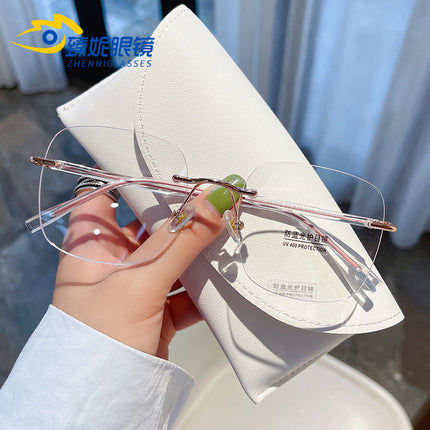 New Internet-famous anti-blue light rimless glasses frame for men and women with adjustable power large frame round face dopamine plain plain mirror