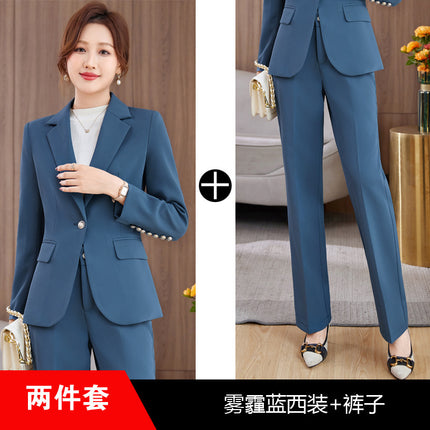light blue Suit suit Women's 2023 New Autumn and Winter Thickened Business Wear Commuting Elegant Fashionable Age-reducing Two-piece Set